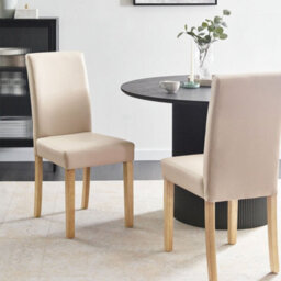 Beliani Set Of 2 Beige Faux Leather Dining Chairs With Rubberwood Legs, Design - W43 X D61 X H95Cm - thumbnail 2