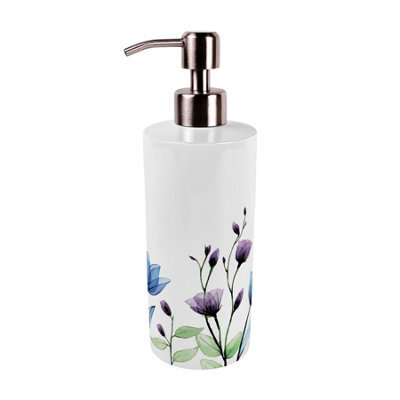 Purely Home Blue & Purple Floral Stainless Steel Soap Dispenser - Pump Action Refillable Bathroom & Kitchen Décor - image 1