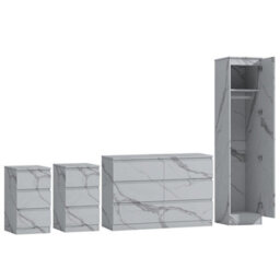 Zita White Marble Effect 4Pc Bedroom Set - 1-Door Wardrobe, Wide Chest & 2 Bedside Tables, Contemporary Bedroom Storage Solution - thumbnail 6