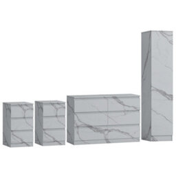 Zita White Marble Effect 4Pc Bedroom Set - 1-Door Wardrobe, Wide Chest & 2 Bedside Tables, Contemporary Bedroom Storage Solution - thumbnail 5