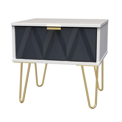 Diamond Ready Assembled Matt Indigo & White No Effect 1 Drawer Bedside Chest (H)410mm (W)450mm (D)395mm - image 1