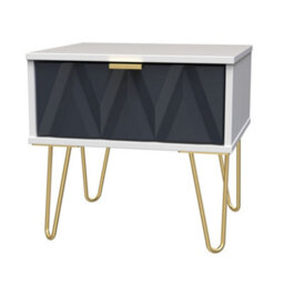 Diamond Ready Assembled Matt Indigo & White No Effect 1 Drawer Bedside Chest (H)410mm (W)450mm (D)395mm - thumbnail 1