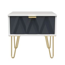 Diamond Ready Assembled Matt Indigo & White No Effect 1 Drawer Bedside Chest (H)410mm (W)450mm (D)395mm - thumbnail 2