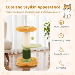 Costway Flower Cat Tree For Indoor Cats 69 Cm Tall Small Kitten Tower With Padded Plush Perch - thumbnail 9