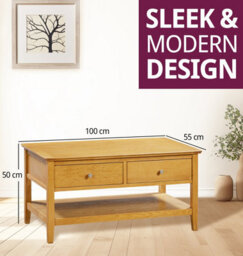 Hallowood Furniture Hereford Oak Coffee Table With Drawers - thumbnail 3