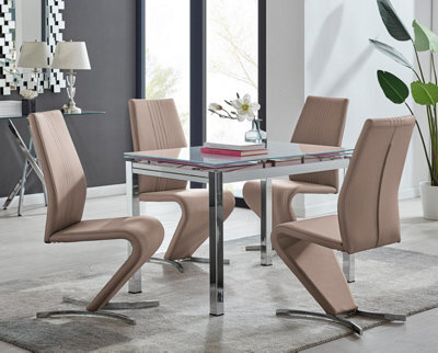 Furniturebox Uk Enna White Glass Extending Dining Table And 4 Cappuccino Willow Chairs - image 1