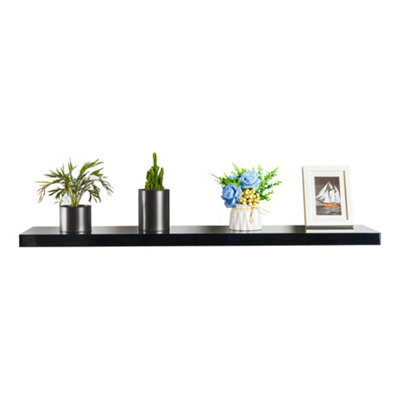 Innoteck Black High Gloss Floating Shelf Rectangular 80Cm Modern Wall Mounted Shelf - image 1