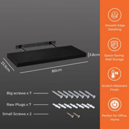 Innoteck Black High Gloss Floating Shelf Rectangular 80Cm Modern Wall Mounted Shelf - thumbnail 5