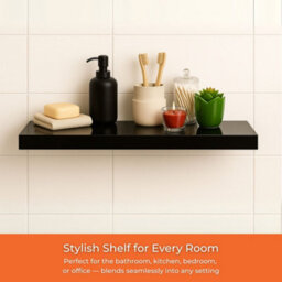 Innoteck Black High Gloss Floating Shelf Rectangular 80Cm Modern Wall Mounted Shelf - thumbnail 7