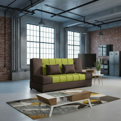Sofa Bed With Sleeping Function And Storage Sonia Brown And Green Fabric Click Clack Reversible Living Room - image 1