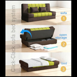 Sofa Bed With Sleeping Function And Storage Sonia Brown And Green Fabric Click Clack Reversible Living Room - thumbnail 7