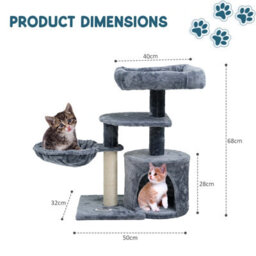 Crystals Cat Tree Scratching Post Large Multilevel Climbing Tower Activity Centre, Grey - thumbnail 2