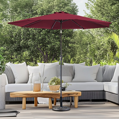 Sundaze 2.7M Wine Red Round Garden Parasol Umbrella Patio Sun Shade Canopy Crank Tilt With Base - image 1