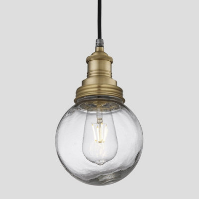 Industville Brooklyn Outdoor & Bathroom Pendant, Brass Holder, Brass Ring, Globe Glass - image 1