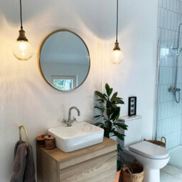 Industville Brooklyn Outdoor & Bathroom Pendant, Brass Holder, Brass Ring, Globe Glass - thumbnail 2