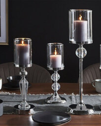 Beliani Candle Holder Cotui Glass 36 Cm Silver - thumbnail 2