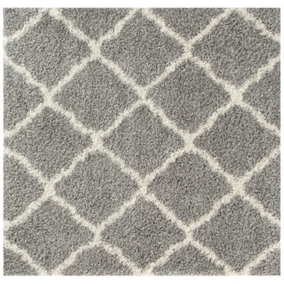 The Rugs Moroccan Shaggy Rugs And Runners Soft  High Pile Grey And Ivory Living Room Kitchen Hallway 710 - image 1