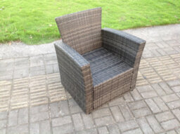 Fimous 7 Seater High Back Dark Grey Mixed Rattan Corner Sofa Set Chair Square Coffee Table Outdoor Furniture Patio - thumbnail 3