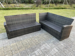 Fimous 7 Seater High Back Dark Grey Mixed Rattan Corner Sofa Set Chair Square Coffee Table Outdoor Furniture Patio - thumbnail 4
