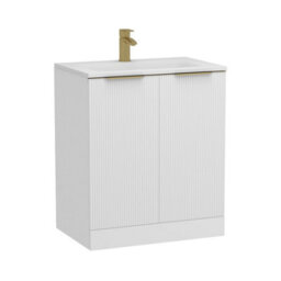 Royal Bathrooms Evora 700mm Matt White Fluted Floor Standing Bathroom Vanity Unit 2 Door Cabinet Storage With Stone Basin & Brushed Brass Handles - thumbnail 8