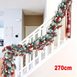 Amorly 270Cm Artificial Christmas Garland, Snow Flocked Pine With Berries & Baubles, Winter Festive Decor For Fireplace, Stair Railings - thumbnail 1