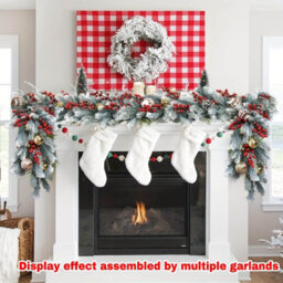 Amorly 270Cm Artificial Christmas Garland, Snow Flocked Pine With Berries & Baubles, Winter Festive Decor For Fireplace, Stair Railings - thumbnail 3