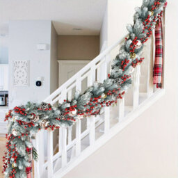 Amorly 270Cm Artificial Christmas Garland, Snow Flocked Pine With Berries & Baubles, Winter Festive Decor For Fireplace, Stair Railings - thumbnail 8