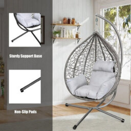 Garden Hanging Egg Chair With Stand Rattan Swing Seat Garden Balcony Heavy Duty - thumbnail 4