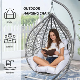 Garden Hanging Egg Chair With Stand Rattan Swing Seat Garden Balcony Heavy Duty - thumbnail 6