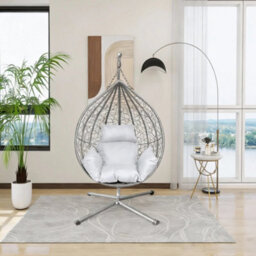 Garden Hanging Egg Chair With Stand Rattan Swing Seat Garden Balcony Heavy Duty - thumbnail 5