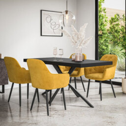 More4Homes Donni Dining Table And Chairs -  Black Table Top W Black Legs + Anika Velvet Dining Chair Set Of 4 (Mustard) - thumbnail 1