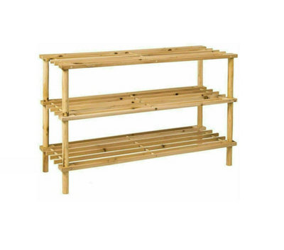 3 Tier Natural Wooden Entry Way Shoe Rack Storage Bench Durable & Sturdy Space Saver Perfect For Hallway Bedroom Organiser Holder - image 1