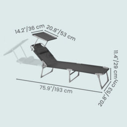 LEDREM Sun Lounger With 4 Position Adjustable Backrest, Folding Sun Lounger And 360 Tilting Canopy, Patio Pool Use, Dark Grey - thumbnail 3