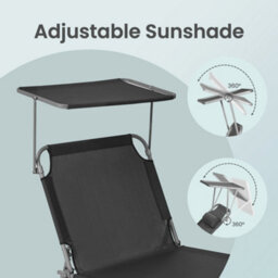 LEDREM Sun Lounger With 4 Position Adjustable Backrest, Folding Sun Lounger And 360 Tilting Canopy, Patio Pool Use, Dark Grey - thumbnail 6