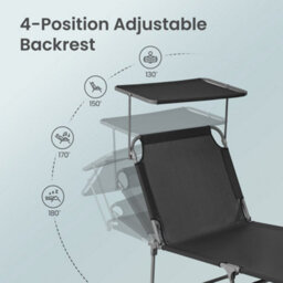 LEDREM Sun Lounger With 4 Position Adjustable Backrest, Folding Sun Lounger And 360 Tilting Canopy, Patio Pool Use, Dark Grey - thumbnail 5