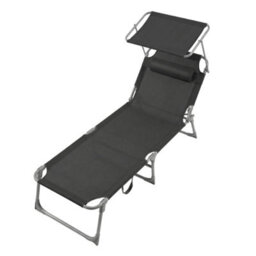 LEDREM Sun Lounger With 4 Position Adjustable Backrest, Folding Sun Lounger And 360 Tilting Canopy, Patio Pool Use, Dark Grey - thumbnail 2