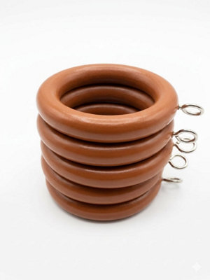 Homeelabador 24 X Premium 35mm Terracotta Colour Solid Wood Curtain Pole Rings With Eyelets For Curtain Poles - image 1