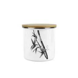 Purely Home Leaf Design Decaf Canister - By Rhiannon Chauncey - White Metal Enamel Medium Sized Kitchen Food Storage Container - thumbnail 1