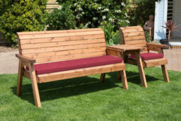 Charles Taylor Wooden Companion Straight Garden 4 Seat Chair Bench Red Cushion