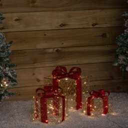 Samuel Alexander Set Of 3 Gold Light Up Christmas Parcel Decorations With 90 Warm White Leds - thumbnail 7