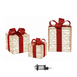Samuel Alexander Set Of 3 Gold Light Up Christmas Parcel Decorations With 90 Warm White Leds - thumbnail 8