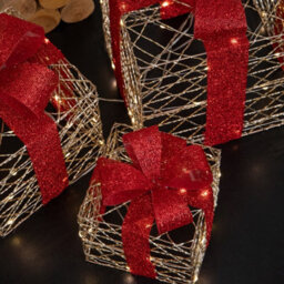 Samuel Alexander Set Of 3 Gold Light Up Christmas Parcel Decorations With 90 Warm White Leds - thumbnail 4