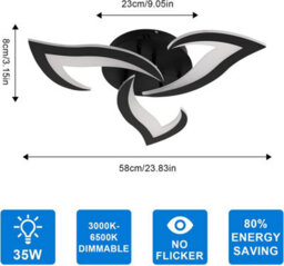 Pheashine Black Swallowtail Led Ceiling Lamp, 35W 3-Light Dimmable With Remote Control, 220V - thumbnail 5