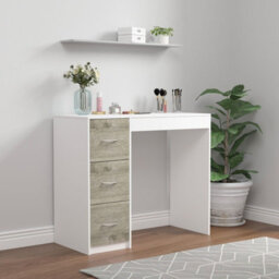 Urbn-Living Urbnliving Height 79.5Cm 3 Drawer Wooden Bedroom Dressing Computer Work Table Desk White Carcass And Ash Grey Drawers Jewellery - thumbnail 1