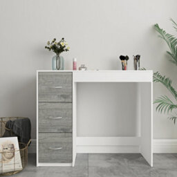 Urbn-Living Urbnliving Height 79.5Cm 3 Drawer Wooden Bedroom Dressing Computer Work Table Desk White Carcass And Ash Grey Drawers Jewellery - thumbnail 2