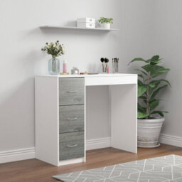 Urbn-Living Urbnliving Height 79.5Cm 3 Drawer Wooden Bedroom Dressing Computer Work Table Desk White Carcass And Ash Grey Drawers Jewellery - thumbnail 3