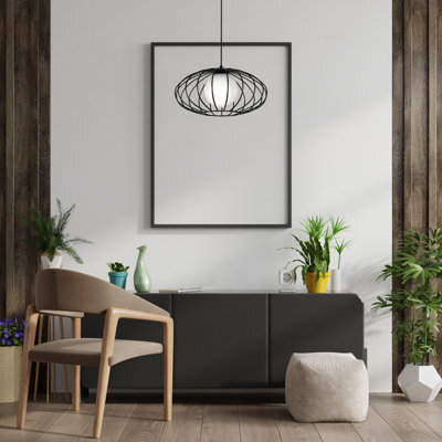 Milagro Kronos Pendant Lamp 1Xe14 Industrial Chic With The Flattened Cage Surrounding The Elegant Glass Shade