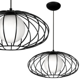 Milagro Kronos Pendant Lamp 1Xe14 Industrial Chic With The Flattened Cage Surrounding The Elegant Glass Shade - thumbnail 6