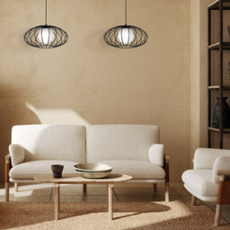 Milagro Kronos Pendant Lamp 1Xe14 Industrial Chic With The Flattened Cage Surrounding The Elegant Glass Shade - thumbnail 8