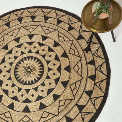 Homescapes Natural & Black Mandala Braided Jute Rug, 200 Cm Round - image 1